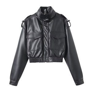 Chaqueta de Cuero Premium para Mujer, Chaqueta de Motociclista de PU Personalizada, Abrigo Ajustado de Moda, Ropa Exterior al por Mayor con Etiquetas Tejidas Personalizadas - Product Image 2