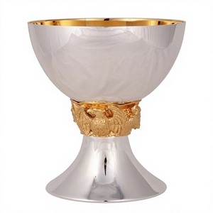 Cáliz de Plata de Lujo con Borde Dorado y Diseño de Cruz, Copa de Comunión Clásica de Metal para la Iglesia Católica, Copa de Vino de Latón para la Sagrada Misa - Product Image 2