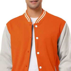 OEM Custom Made Winter Varsity Jacket <b>Covered</b> <b>Button</b> Closure Durable Waterproof Breathable Stand Casual Baseball Letterman - Product Image 3