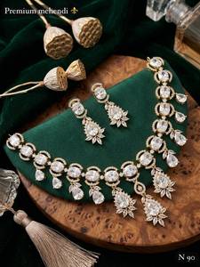 Premium Alloy Silver Plated Wedding Trendy Ethnic Zircon Bridal Jewelry Set Necklace <b>Earrings</b> Ring - Product Image 2