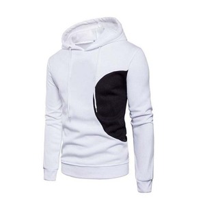 Sudadera con capucha blanca para hombre con bloques de color negro, ajuste slim, estilo casual, tejida, para otoño, en oferta. - Product Image 1