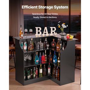 Mobile Bar in Legno a 4 Ripiani a Forma di L con Capacità Massima di 136 kg e Portabicchieri per Vino per Bar Domestico - Product Image 3