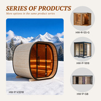 Sauna en bois d'extérieur Foggy Lake, type capsule, en pin thermique, avec verre trempé de 8 mm et chauffage, pour terrasse, cabane ou chalet au bord du lac