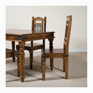 Silla de Comedor Tradicional sin Brazos de Madera Maciza Estilo Rústico, Ecológica, con Respaldo Alto y Diseño Clásico Tallado para Uso en Hogar y Hotel - Product Image 3