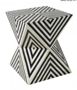 Geometric Bone Inlay <b>Side</b> <b>Table</b> Mosaic End <b>Table</b> Drum Accent <b>Table</b> for Living Room Modern Home Decor - Product Image 1