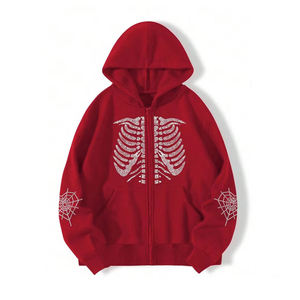 Sweat-shirt à capuche zippé personnalisé pour femme avec strass et motif squelette, style gothique streetwear, veste à capuche entièrement zippée, fabricant OEM - Product Image 1