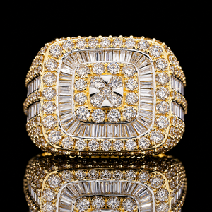 Bague carrée pour homme en argent 925 plaqué or, sertie de moissanite taille baguette, large et luxueuse, bijou de déclaration - Product Image 1