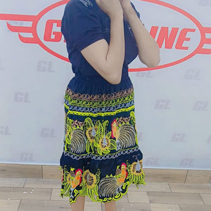 Jupe midi décontractée en mousseline unie style micronésien, taille haute, broderie, nouvelle collection été 2026 pour femme - Product Image 2