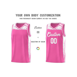 Conjunto de Uniforme de Baloncesto Rosa Personalizado, Sublimado, Transpirable, sin Mangas, Cuello en V, para Adultos - Product Image 3