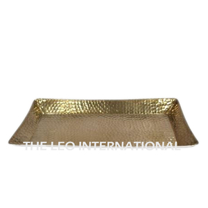 Plateaux de service alimentaire sur mesure, plateaux de service pour événements, plateaux créatifs, design doré brillant en forme de feuille, avec poignée - Product Image 2