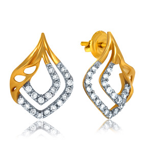 14K Yellow Gold Open Teardrop Diamond Stud Earrings Lab Grown Diamond Designer Fine Jewelry for Women - Product Image 2