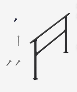 Kit de main courante d'escalier en aluminium noir pour extérieur, garde-corps mural avec quincaillerie pour marches de porche et escaliers de jardin - Product Image 1