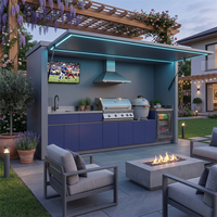 Cuisine extérieure en acier inoxydable ODM avec abri fermable, texture métallique, abri de cuisine extérieure, pod BBQ, anti-moisissure pour patio