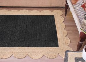 Tapis artisanal en jute naturelle noire à bord festonné, tapis de sol tissé à la main, style bohème et rustique, tapis décoratif pour la maison - Product Image 4