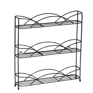Elegant Black Metal Wall Mounted Storage Rack with Unique Shape 3 Layers Four <b>Shelf</b> Spice <b>Organizer</b> with Glass <b>Shelves</b> - Product Image 2