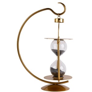 Sablier moderne en laiton avec ampoules en verre et cadre métallique incurvé pour la décoration de mariage - Product Image 1