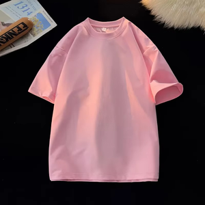 เสื้อยืดคอกลมแขนสั้นสีชมพูสำหรับผู้ชายไซส์ใหญ่ สไตล์สตรีทแวร์ พิมพ์ลาย ผลิตจากผ้าโพลีเอสเตอร์/คอตตอน 220 กรัม ผ้าเจอร์ซีย์ถัก - Product Image 1