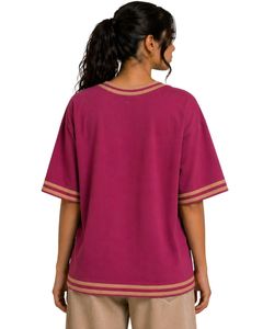เสื้อยืดโอเวอร์ไซส์สีแดงเลือดหมูสำหรับผู้หญิง แบบลำลองทรงหลวม ผ้าฝ้าย ใส่สบายสำหรับฤดูร้อน ตกแต่งขอบตัดกัน แขนสั้น สไตล์สตรีทแวร์ ผลิตตามสั่งจากโรงงาน - Product Image 2