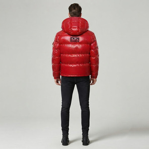 OEM Custom Logo Shiny Puffer <b>Jacket</b> Men <b>Red</b> Glossy Hooded Down Coat <b>Waterproof</b> Thick Quilted Winter <b>Jacket</b> for Men Women Unisex - Product Image 4