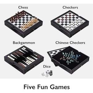 Jeu d'échecs portable en similicuir noir avec étui de rangement intégré, jeu de société de table, jeu d'échecs design pour la maison et les voyages - Product Image 5