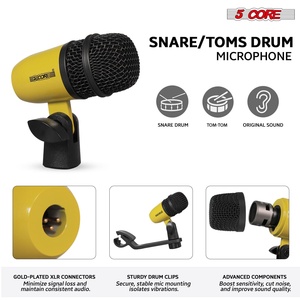Kit de Micrófonos de Batería de 5 Núcleos, 9 Piezas, Micrófonos de Batería Totalmente Metálicos, Tom/Snare y Platillos, Juego de Micrófonos con Cable para Instrumentos de Percusión - Product Image 3