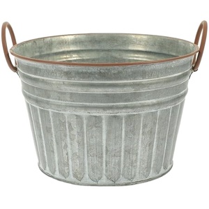 Hot Selling <b>Metal</b> Galvanized Planter <b>Bucket</b> With Bronze Handle Classic Design Garden Pot For Outdoor And Garden Decoration - Product Image 1