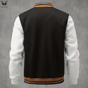 Custom Black Varsity Jacket Men Athletic C Patch Embroidery Letterman Jacket White Sleeves Casual Fashion Bomber Jacket Coat - Product Image 2