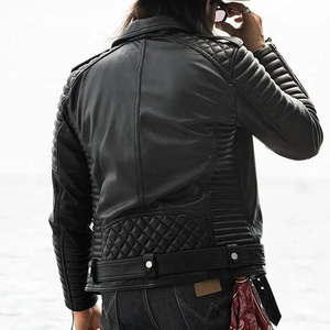 Men's Black PU Leather Moto <b>Biker</b> <b>Jacket</b> With Zipper Closure And Quilted Sleeves Turn-down Collar Slim Fit Autumn Wear - Product Image 3