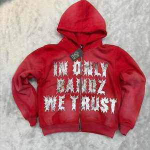 Custom Heavyweight <b>Y2K</b> Royal Blue Acid Wash Zip Up Hoodie Distressed Glitter Graphic Font <b>Vintage</b> Full Zip Oversized Hoodie - Product Image 1