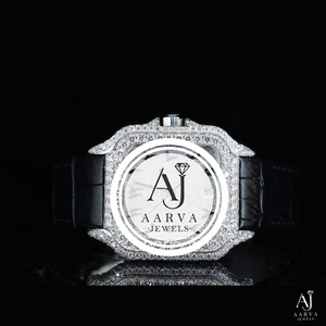 AARVA JEWELS นาฬิกาข้อมือผู้หญิงหรูหราประดับเพชรทรงกลมแบบอะนาล็อกควอตซ์ตัวเรือนสแตนเลสสายหนังหน้าปัด 38 มม. - Product Image 1