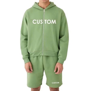 Ensemble sweat à capuche zippé et short streetwear homme 2025 de haute qualité, avec logo personnalisé 3D pour impression en relief, col à capuche tricoté pour l'automne - Product Image 3