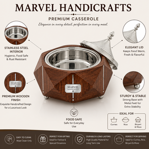 Marvel Handicrafts Geometric Wooden Finish Stainless Steel Insulated Casserole Premium Thermal Hot <b>Food</b> <b>Server</b> Luxury Dining - Product Image 5