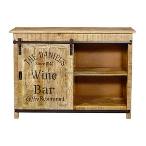 Meuble de bar en bois massif, meuble de rangement moderne, buffet brun, armoire de bar à 2 portes, rangement de luxe, meuble de salon fait main - Product Image 5