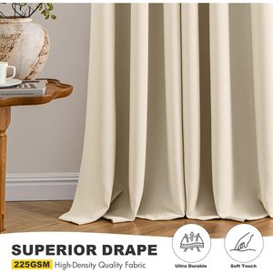 Rideaux occultants thermiques isolants crème beige de 63 pouces, 2 panneaux pour chambre et salon, couleur unie pour assombrir la pièce - Product Image 1
