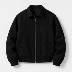 Men's Black Bomber Jacket <b>Covered</b> <b>Button</b> Stand Collar Casual Regular Fit 100% Cotton Breathable Winter Wear - Product Image 1