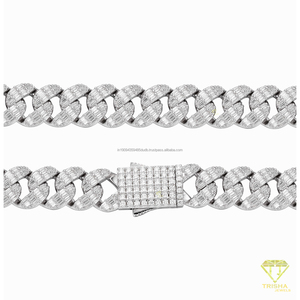 Collar de Plata de Ley 925 de Primera Calidad con Eslabones Cubanos y Diamantes Cultivados en Laboratorio, Estilo de Punta Afilada, Joyería para Compradores Profesionales - Product Image 4