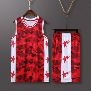 ชุดเสื้อเจอร์ซีย์บาสเก็ตบอลลายพรางสีดำ Victory พร้อมแถบดาวสีขาว ระบายอากาศได้ดี แห้งเร็ว ผลิตจากผ้าฝ้าย เหมาะสำหรับเล่นกีฬาทุกฤดูกาล - Product Image 4