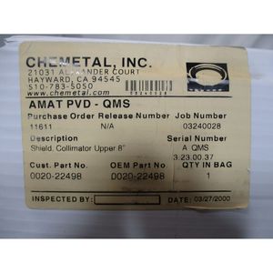 AMAT 0020-22498 SHIELD, COLLIMATOR UPPER 8, 112386 - Equipo y piezas de semiconductores de confianza de la marca global Legacy - Product Image 3