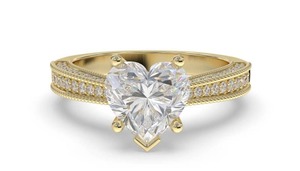 Anillo vintage con diamante en forma de corazón y redondo de 0.75 quilates, diamante cultivado en laboratorio en oro amarillo, blanco, rosa y platino de 18 quilates. - Product Image 2