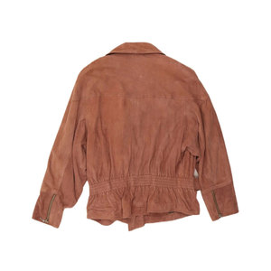Chaqueta de Motera Vintage para Mujer en Gamuza Marrón con Cinturón Ajustable y Cuello de Solapa - Product Image 2