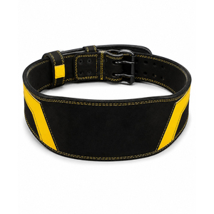 Ceinture de musculation en cuir noir et jaune de haute qualité avec boucle réglable, soutien lombaire pour haltérophilie - Product Image 1