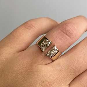 Half Moon Cut Lab Grown Diamond Open <b>Gap</b> Bands Custom 2 Carat 8 mm Wide Statement Cigar Rings Piece 14K 18K Solid Gold Wholesale - Product Image 2