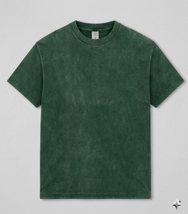 เสื้อยืดคอกลมแขนสั้นสีเขียวล้วนสำหรับผู้ชาย ผ้าฝ้าย 100% ทรงโอเวอร์ไซส์ สไตล์ลำลอง ไม่มีลายโลโก้ด้านหน้า ผ้าถัก - Product Image 1