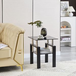 2-Tier Black Tempered Glass Coffee <b>Table</b> <b>with</b> <b>Storage</b> <b>Living</b> <b>Room</b> <b>Side</b> End <b>Table</b> - Product Image 1