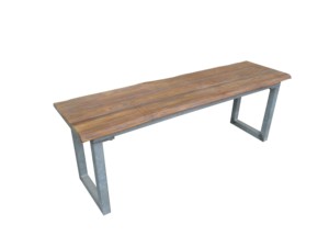 Banc de patio en teck massif à bords naturels, 2 places, avec pieds en métal, design traditionnel, durable, pour l'extérieur, hôtel, cour - Product Image 4