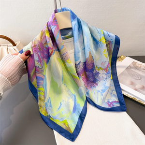 Pañuelos de seda con estampado floral, pañuelos cuadrados de moda para mujer, hiyabs de lujo, pañuelos elegantes para el cuello, chales y envolturas. - Product Image 1
