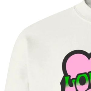 Sweat-shirt à col rond graphique blanc « Love My Pink & Green » pour femme, à manches longues, avec poignets côtelés, en polaire décontracté, style urbain - Product Image 2