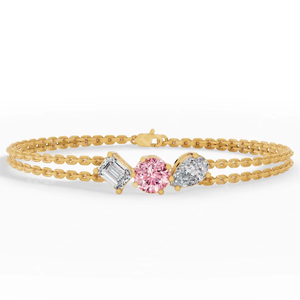 สร้อยข้อมือทอง 14K ประดับเพชรชมพูเพาะเลี้ยงแบบสองเส้น |   สร้อยข้อมือทรงลูกแพร์และทรงมรกต |   เครื่องประดับอัญมณีชั้นดีรับรองโดย IGI ของขวัญสำหรับผู้หญิง - Product Image 5