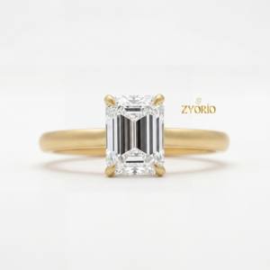 Anillo de Compromiso y Boda para Mujer, con Diamante Cultivado en Laboratorio, Corte Esmeralda, Chapado en Oro de 14K, Joyería Moderna para Fiestas - Product Image 6