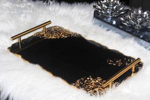 Luxury <b>Black</b> Resin <b>Serving</b> <b>Tray</b> Gold Foil Belladec International Polished Glossy Finish Storage <b>tray</b> - Product Image 4